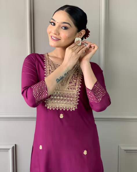 Embroidered Straight Kurta Set