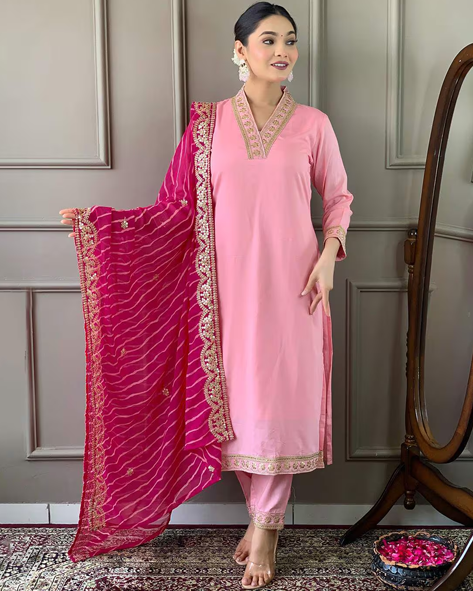 Women Embroidered Flared Kurta Set